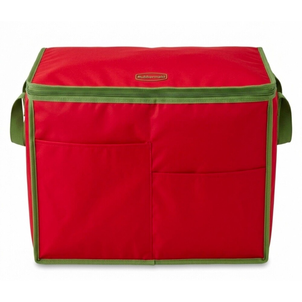 Rubbermaid Red Green Holiday Ornament Storage Bag Trunk Organizer Divided Tote